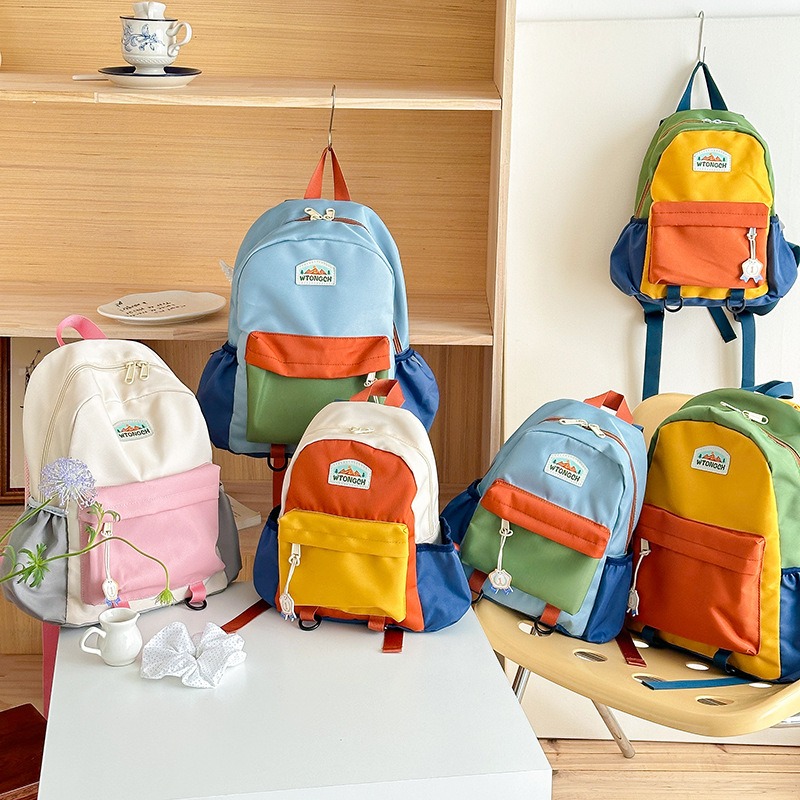 New Color Blocked Children's B - Canvas Backpack Casual 评论和价格